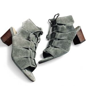 Vionic Bristol Suede Genuine Leather Lace-Up Dark Taupe Sandal Booties‎ Size 6.5